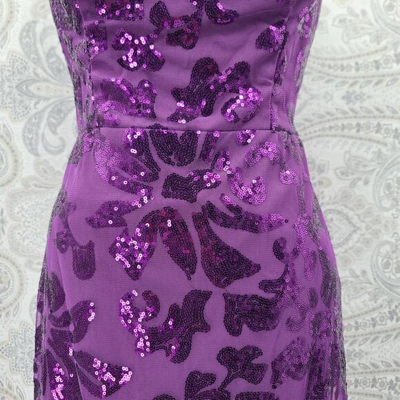 Purple cap sleeve formal floral pattern sequin dress Size 12 Wedding MOTB MOTG - Picture 4 of 12